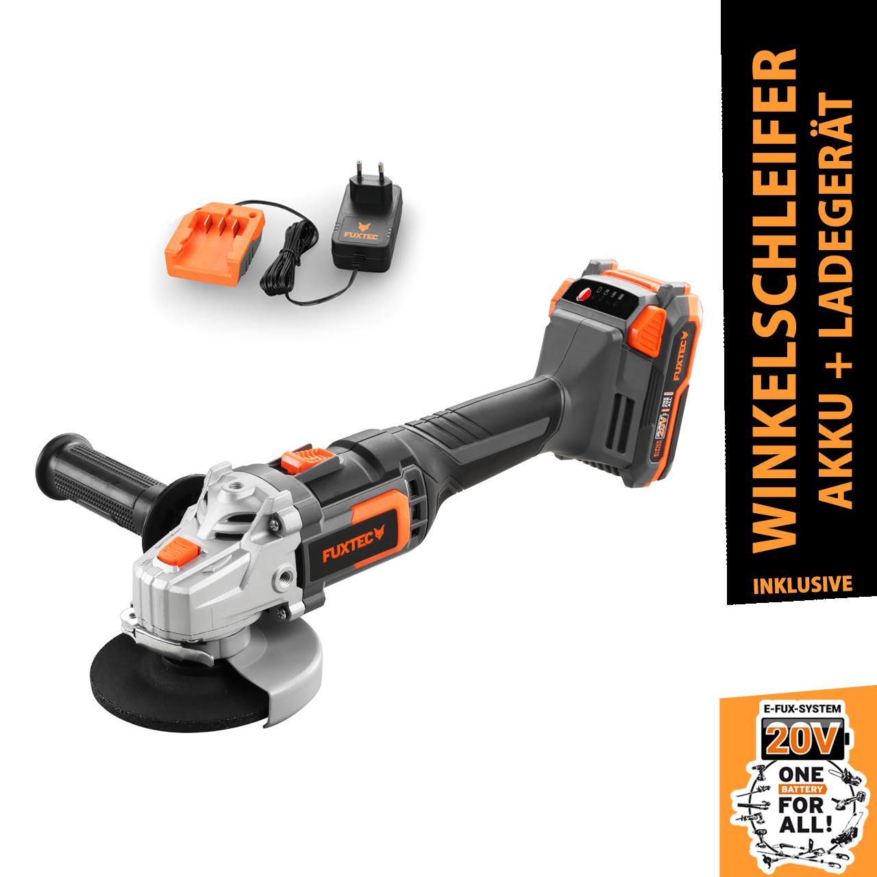 20V cordless angle grinder - Kit FUXTEC FX-E1WS20 incl. battery (2Ah) and charger (1A)